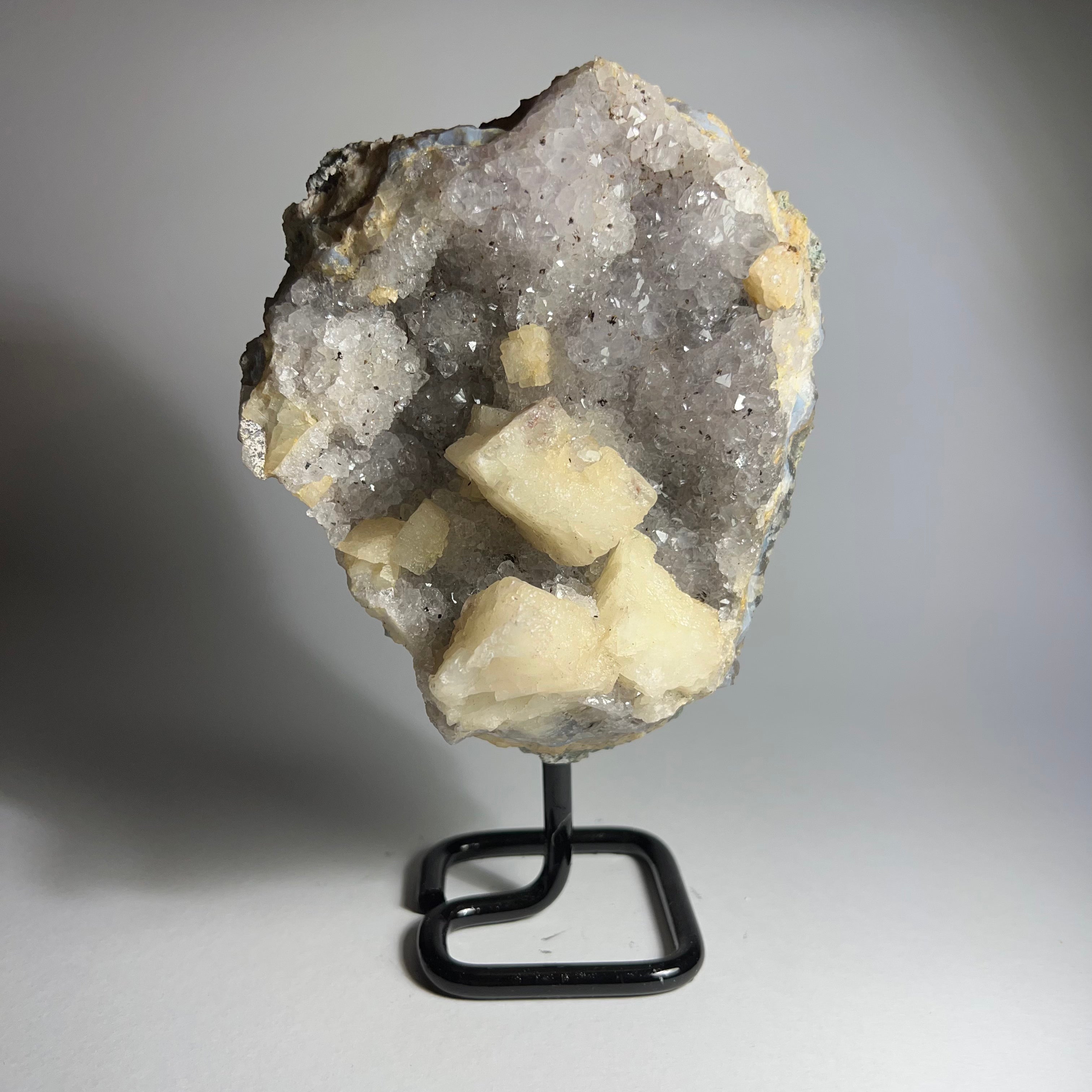 Amethyst and Calcite on stand